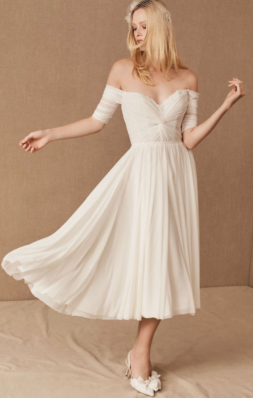 Watters Mattea Wedding Dress Size 12 Off Shoulder Chiffon Bridal Gown NWT